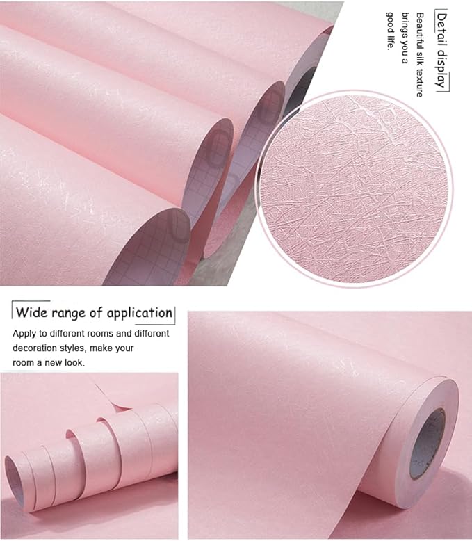 Cohoo Home 512inL 15.7inW Silk Pink Wallpaper Peel and Stick Contact Paper Pink - Image 4