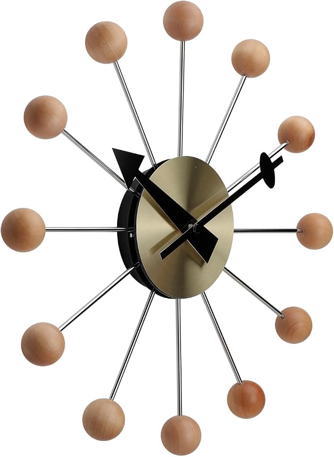 NUOVO 13 Inch Wood Ball Wall ClockMulticolor Mid Century Creative Silent Quartz - Image 3