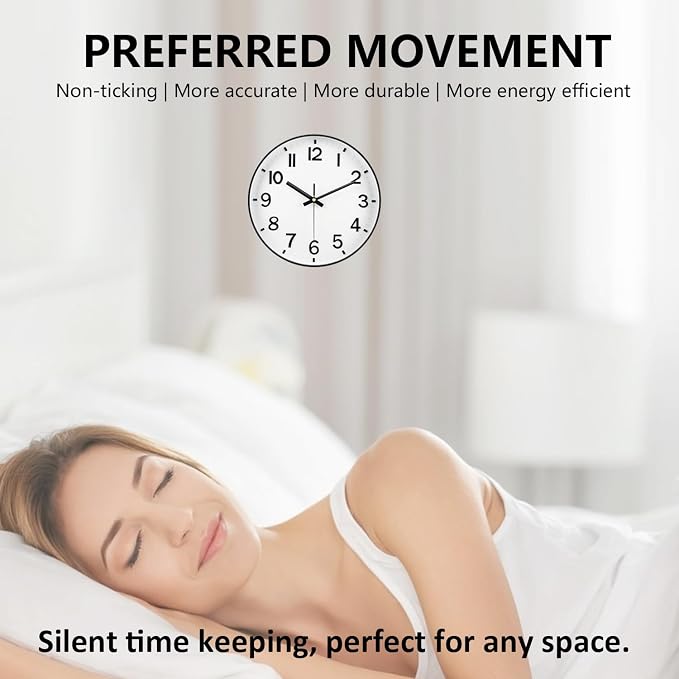 Black Wall Clock, 8 Inch Wall Clocks Battery Operated, Round Modern Non Ticking - Image 5