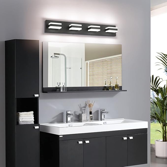 SOLFART Black Bathroom Light Fixtures 4 Lights Bathroom Vanity Light LED Vanity - Image 6