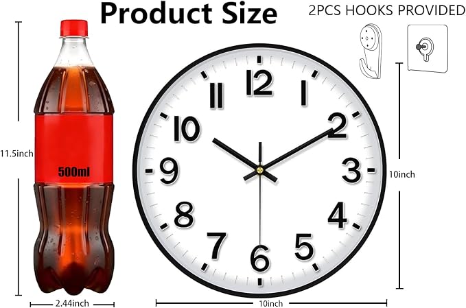 Modern Wall Clock, 10 Inch Digital Wall Clocks Battery Operated, Round Non - Image 3
