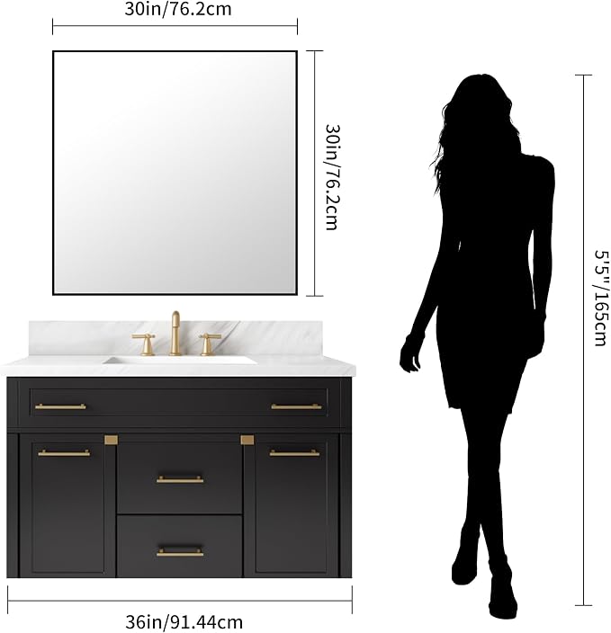 KOCUUY Bathroom Mirror, 30x30 Square Black Mirror - Image 9