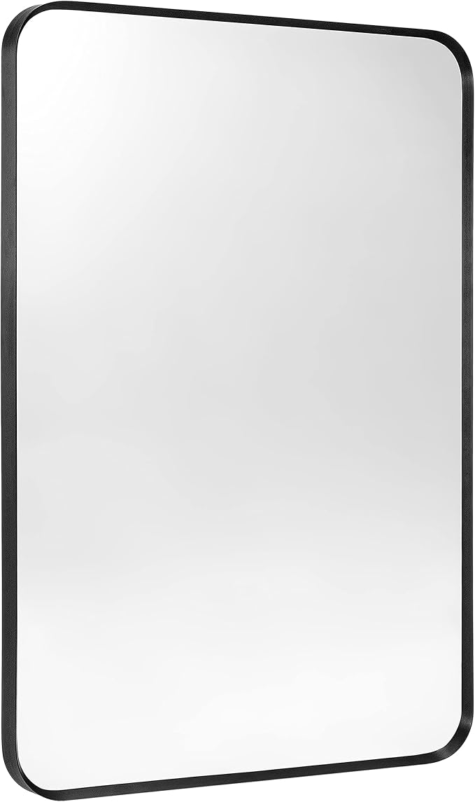 Wall Mount Mirror for Bathroom, Brushed Black Metal Framed Rounded Corner - Image 7