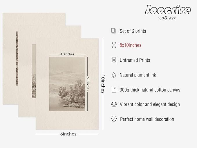 Joocrise Neutral Wall Art Decor Set of 6 Vintage Canvas Wall Art Rustic - Image 2