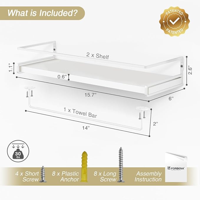 Forbena Bathroom Shelves for Wall Set of 2, Small Wall Mount Bookshelf and Toy - Image 3