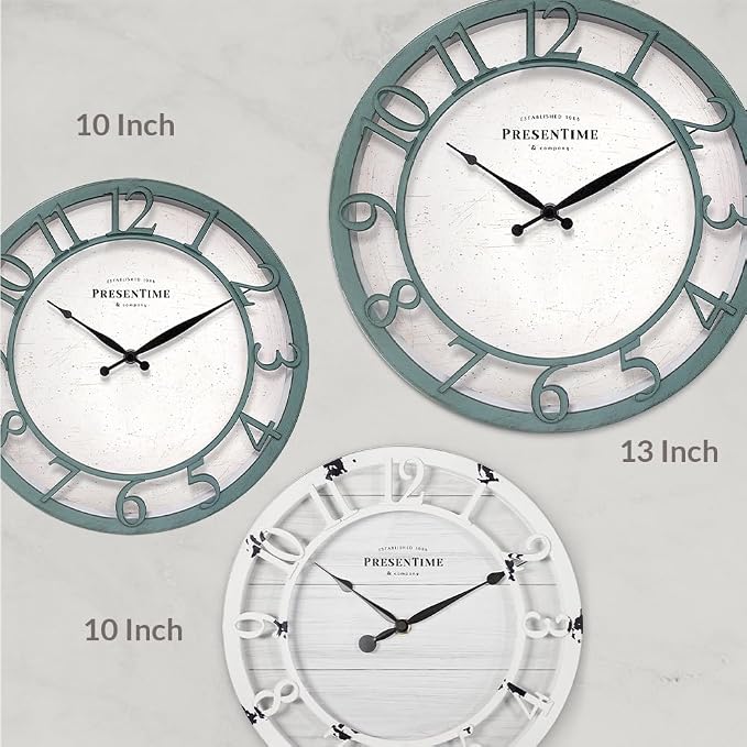 Presentime & Co 10" Farmhouse Series Wall Clock, Shiplap Style, Silent No - Image 6