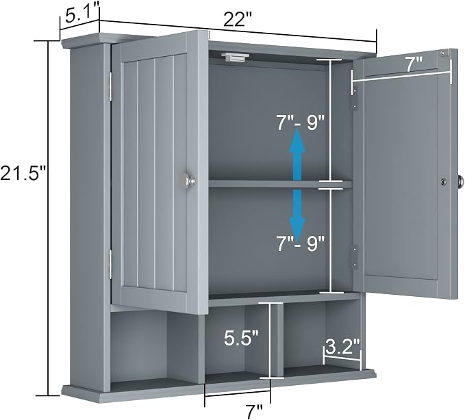 ChooChoo Bathroom Cabinet Wall Mounted 2-Door - Image 3