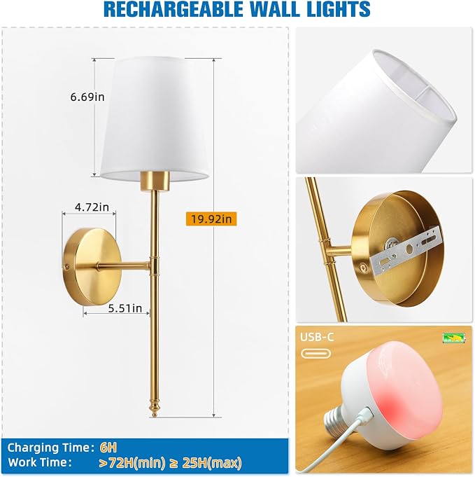 NIORSUN 19.9 inch Battery Operated Wall Sconce Set of 2, 10 Colors Wireless - Image 7