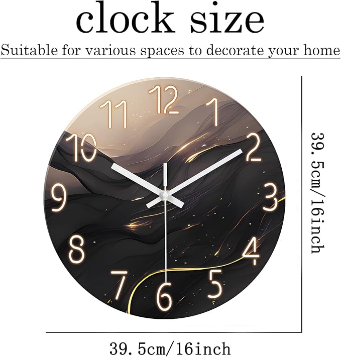 Large Wall Clocks Battery Operated 16 Inch Marble Glass Wall Clock - Image 3