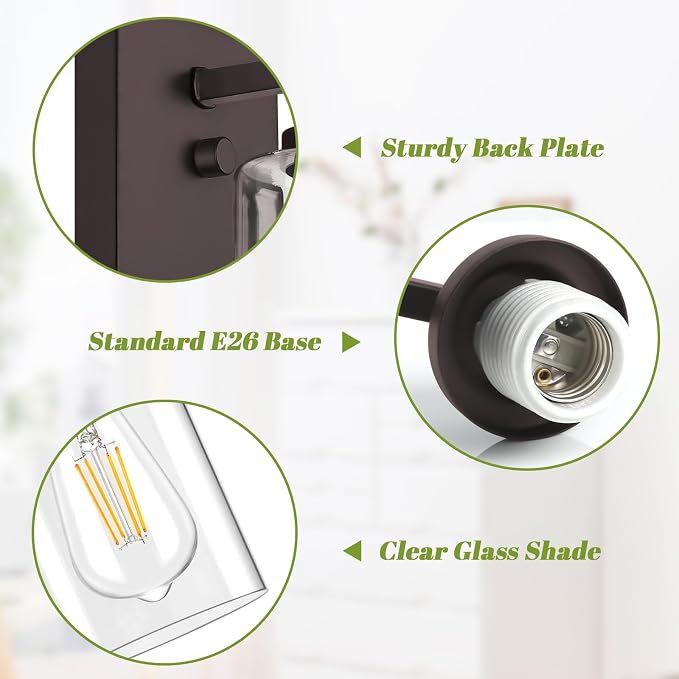 VerRon Set of 2 Wall Sconces for Bathroom, Modern Vanity Light Fixtures - Image 3