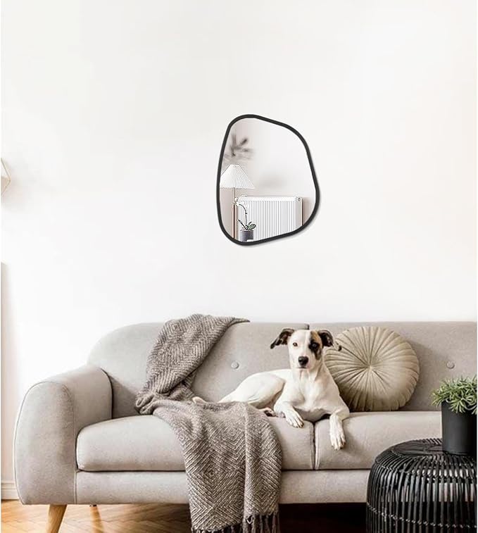 Black Asymmetrical Mirror Irregular Oval Wall Mirror Modern Wood Frame Unique - Image 3