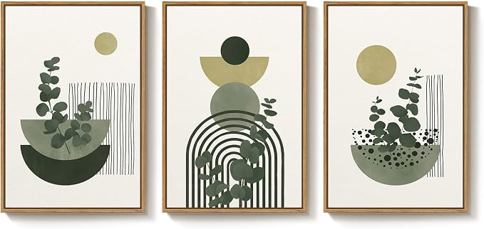 Framed Boho Botanical Wall Art for Living Room, 3 Piece Modern Green Bohemian - Image 9