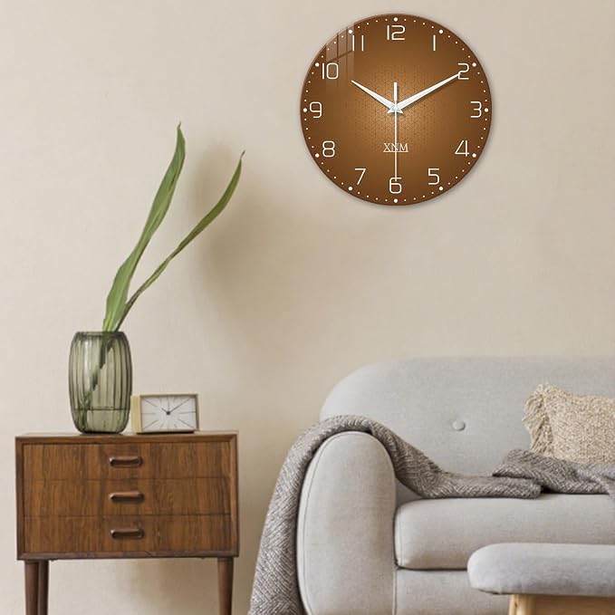 XNM Kitchen Wall Clocks Battery Operated 14 Inch Round Brown Simple Wall Clock - Image 2