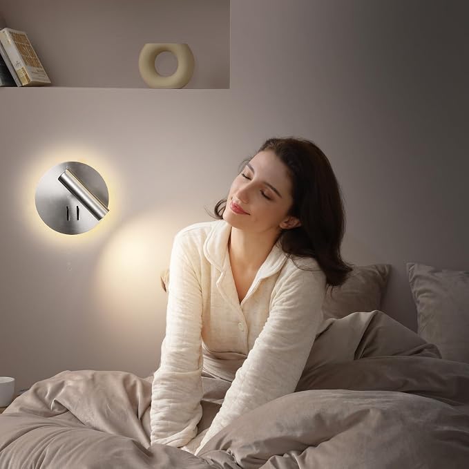 Round Wall Mount Reading Light for Bed Bedside, Modern Hardwired Sconce - Image 8