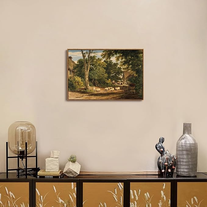 OIQArtOIQ Vintage Framed Wall Art Rural Farm Scene Canvas Art Prints - Image 5