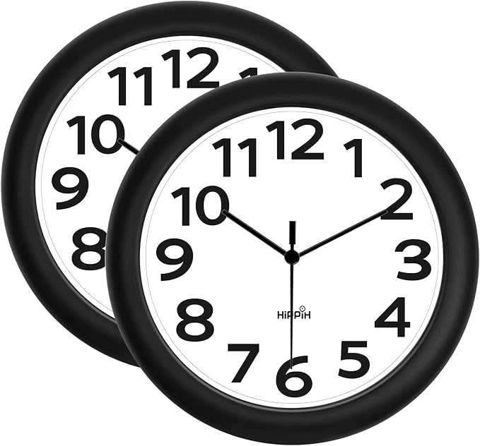 HIPPIH 2 Pack Silent Wall Clock, 10 Inch Non Ticking Quiet Digital Sweep - Image 9