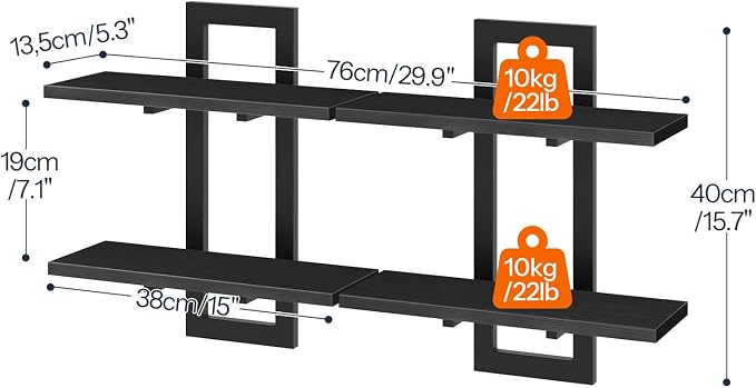 HOOBRO Floating Shelves, 15 Inch Wall Shelf Set of 2, Wall Mounted Storage - Image 3