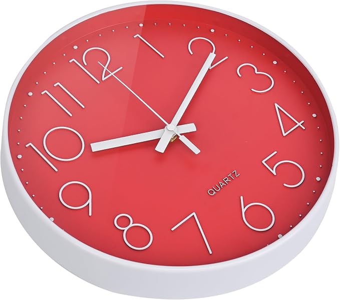 Red Wall Clock 12 Inch Silent Non-Ticking Modern Quartz Wall Clocks Battery - Image 7