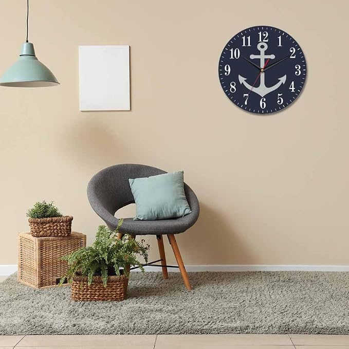Mxocom Anchor Wall Clock Boat Anchor Marine Navigation Blue 10 Inch Silent Non - Image 6