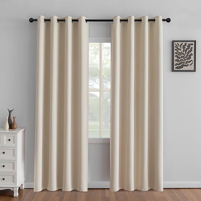 IGEMAEVE Beige Curtains 84 Inch Length 2 Panels Set, Light Filtering Curtains by IGEMAEVE