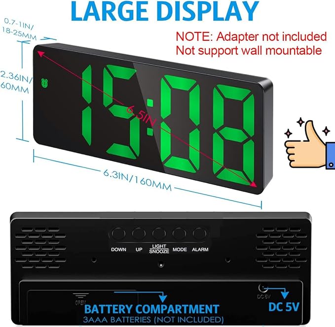 AMIR Alarm Clock, LED Clock for Bedroom, Electronic Desktop Clock - Image 3
