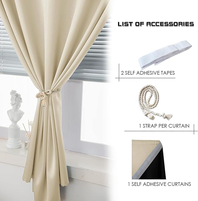 AJAZZ 100% Blackout Curtains for Bedroom Self Adhesive Curtains Temporary - Image 6