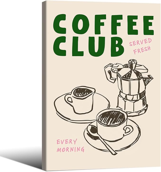 Framed Canvas Wall Art Posters Kitchen Coffee Club Print Vintage Coffee Artwork by PDFI