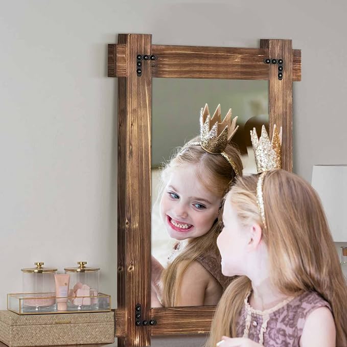 MeMoreCool Rustic Wood Mirror for Bathroom, Farmhouse Wall Mounted Vanity Mirror - Image 6