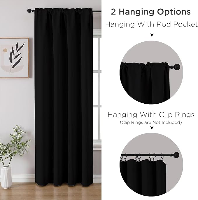 CUCRAF Black Blackout Curtains 90 inch Length 2 Panels Set, Rod Pocket Room - Image 3