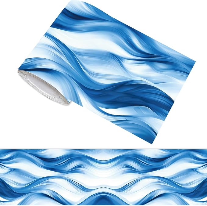 Ocean Wave Border Wallpaper Border Peel and Stick 196.9 x 3.9 Inch Ocean Waves by PRESSINART