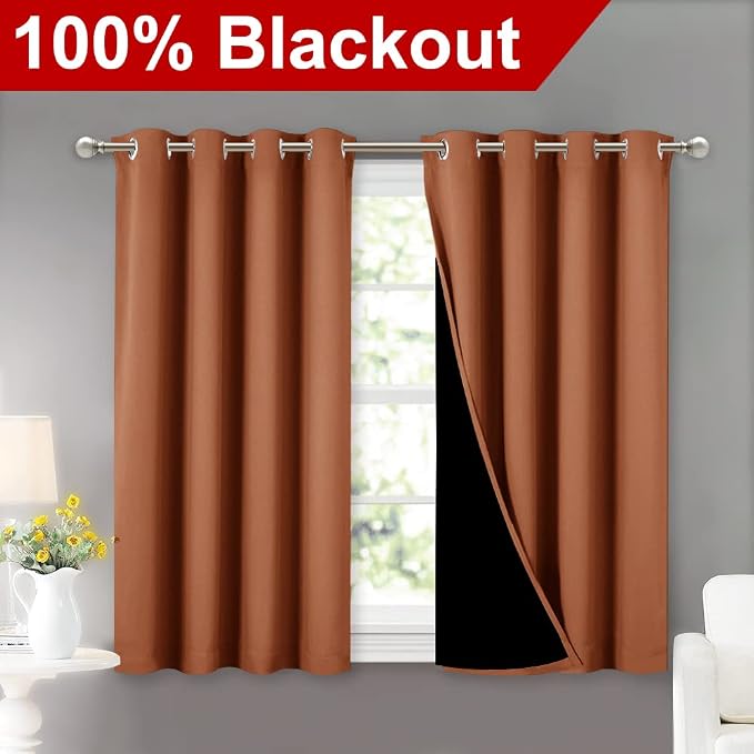 NICETOWN Burnt Orange 100% Blackout Curtains 45 inches Long, 2 Thick Layers - Image 2