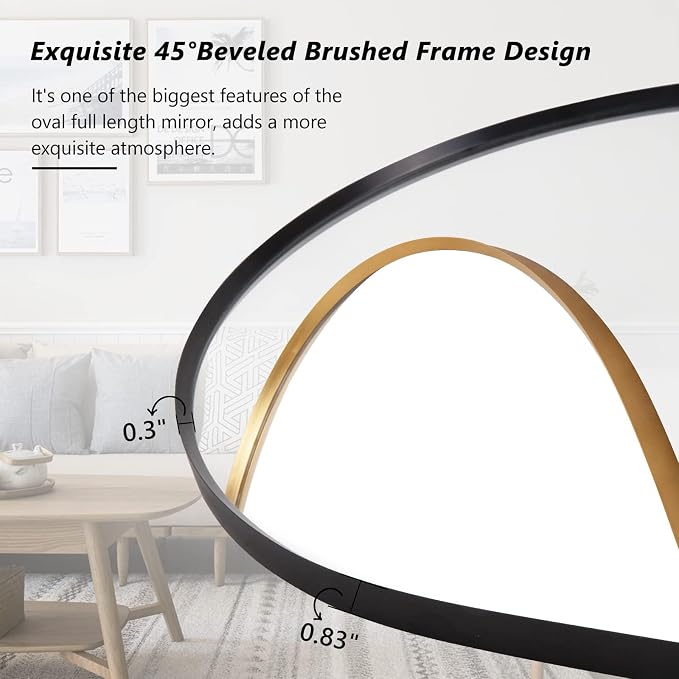Oval Full Length Mirror, Ultra-Clear Explosion-Proof, Simple and Classic Deco - Image 3