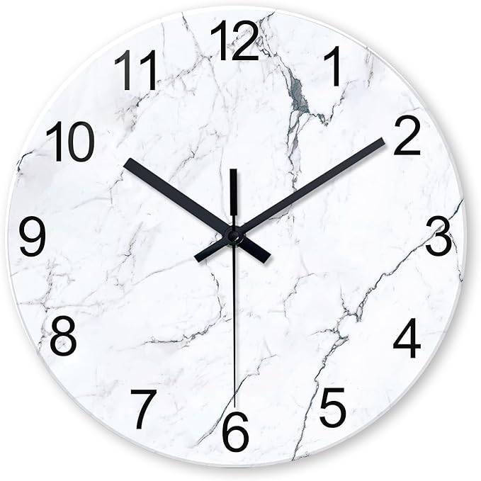 Modern White Marble Glass Wall Clocks Battery Operated 14 Inch Abstract by Constantplanet%E6%97%97%E8%88%B0%E5%BA%97