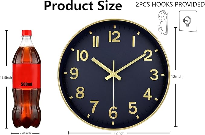 Wall Clocks Battery Operated, 12Inch Non Ticking Digital Wall Clock, Silent - Image 3
