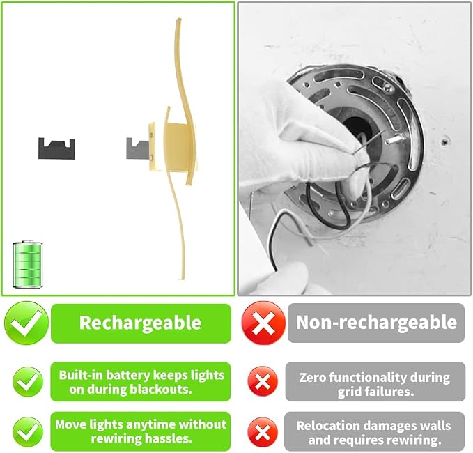 Battery Operated Wall Sconce Set of 2, Dimmable Cordless Battery Wall Sconces - Image 2