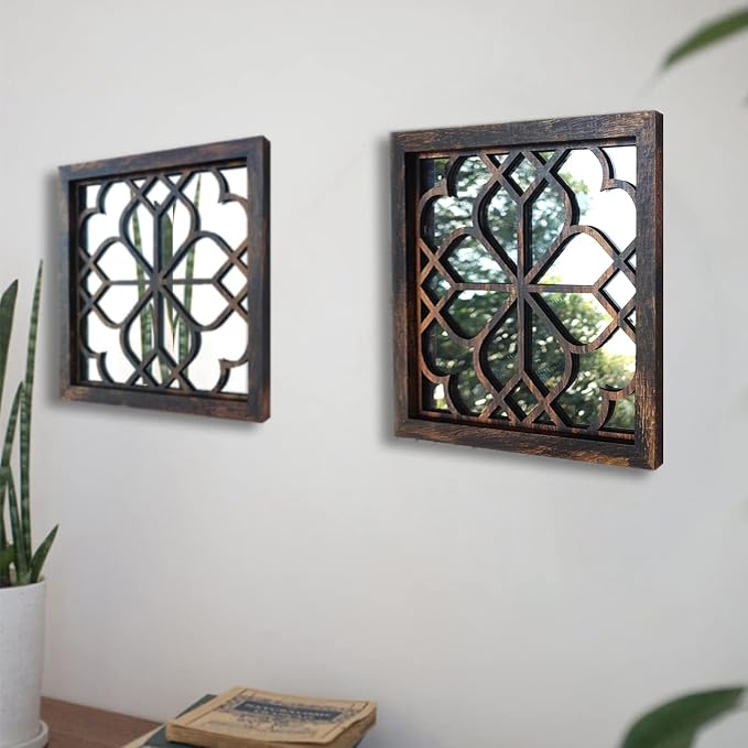 Wocred Set of 4 Mirrors Square Wall Mirror, Gorgeous Rustic Farmhouse Accent - Image 4