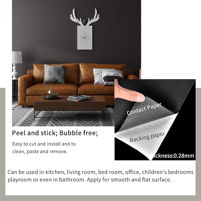 FUKU MON 24"x394" Dark Grey Wallpaper Matte Solid Gray Contact Paper - Image 6