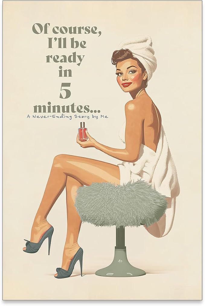 noxozoqm Boho Sage Green Bathroom Poster Vintage 70s Pin Up Girl Wall Art Of by Unknown