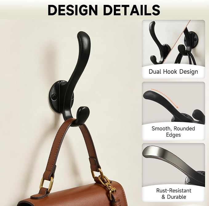 4 Pack Coat Hooks Wall Mount, Heavy Duty Wall Hooks - Image 6