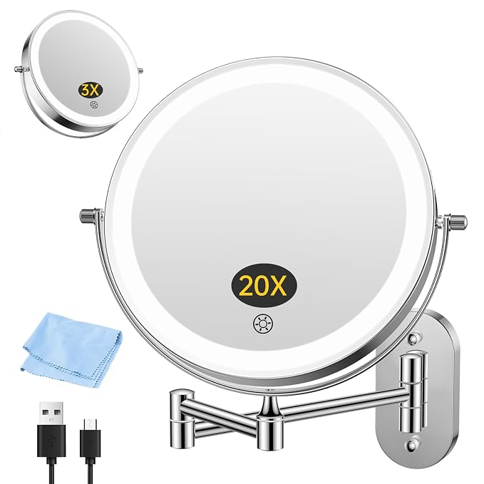 FUNTOUCH Rechargeable Wall Mounted Makeup Mirror by FUNTOUCH