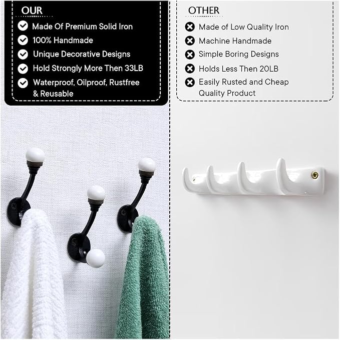 Indian Shelf Pack of 12 Double Prong White Decorative Coat Hooks Unique Coat - Image 3