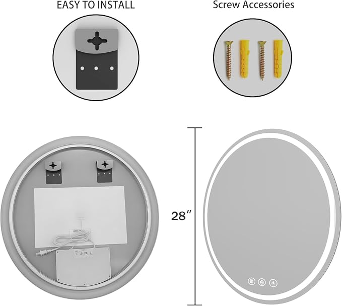 LED Bathroom Mirror 28 Inch Round Bathroom Mirror - Image 4