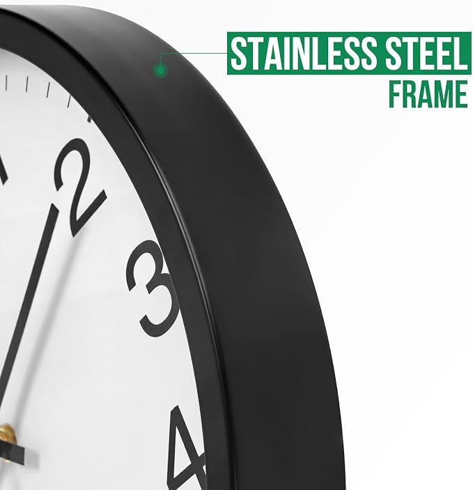 Wall Clock 12 Inch Metal Finish Silent Non Ticking Indoor Clock Round Battery - Image 4