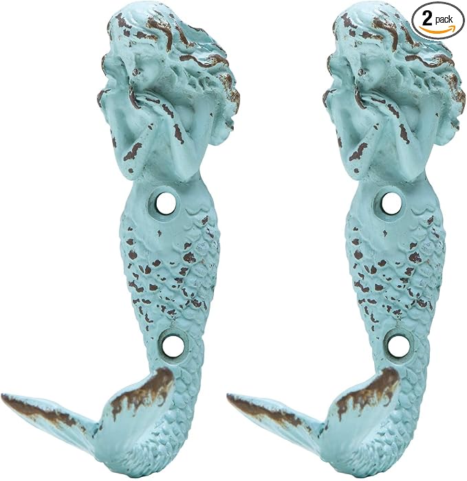SOFFEE DESIGN 2pcs Mermaid Shape Metal Wall Coat Hooks, Farmhouse Decoration by SOFFEEDESIGN