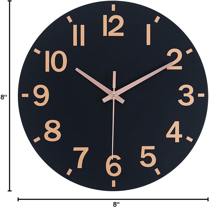 HZDHCLH Wall Clock 8 Inch Silent Non Ticking Wood Battery Operated Black Wooden - Image 10