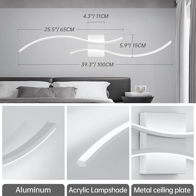CANEOE Modern Wall Sconce, 39inch Wave Design Indoor Wall Lamp - Image 5