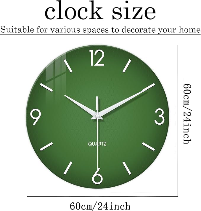 XFM Large Green Wall Clock 24 Inch Simple Wall Clock s Battery Operated Modern - Image 6