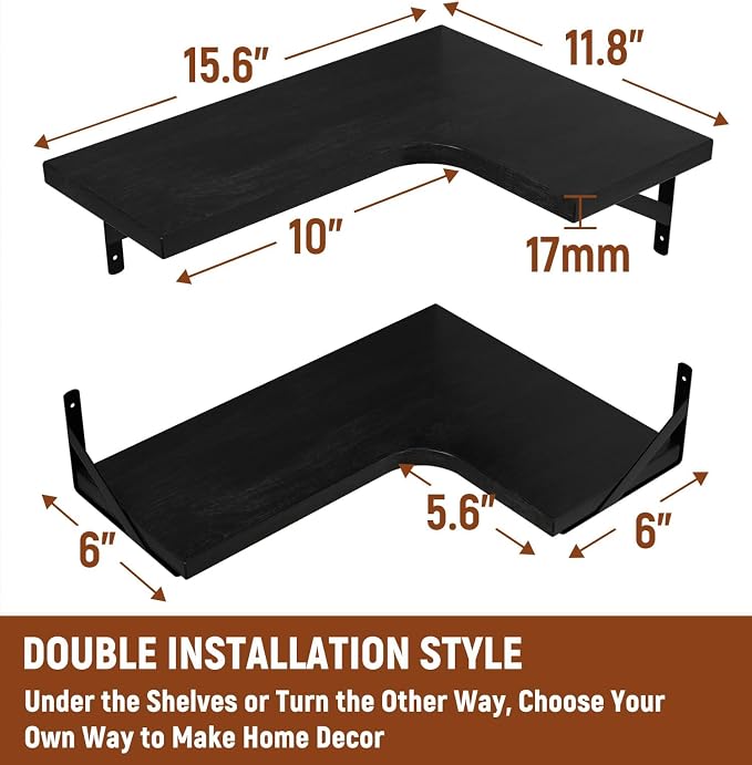 LEOPO Corner Floating Shelves Wall Mounted Set of 6, Corner Wall Shelves Rustic - Image 3
