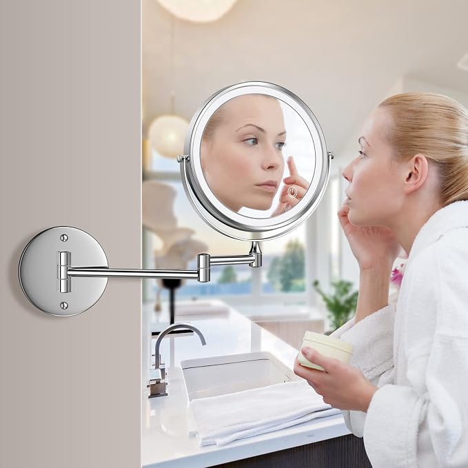 Rocollos Rechargeable Wall Mounted Lighted Makeup Mirror, 8 Inch Double-Sided - Image 6