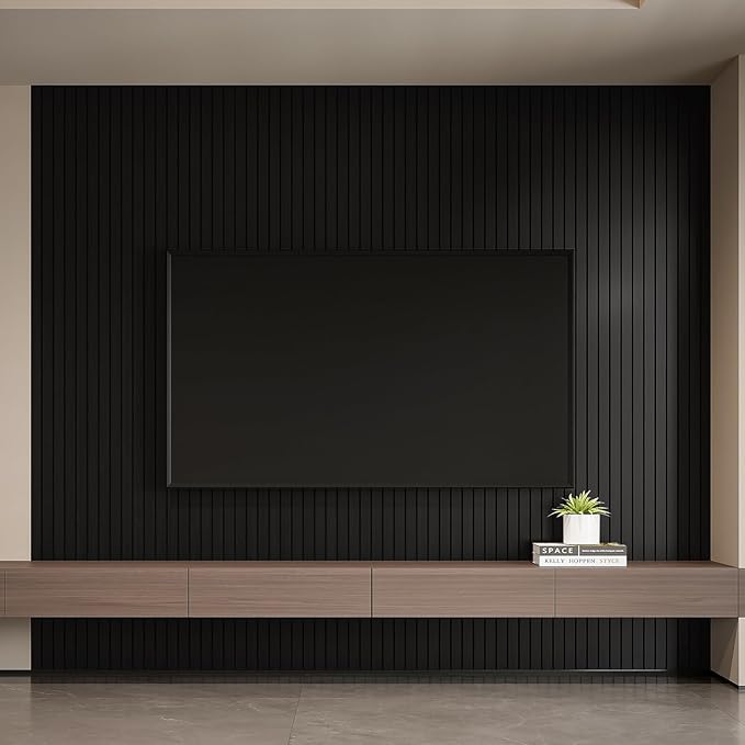 YLL YLL PVC Slat Wall Panel Peel and Stick 236"x 15.7" Faux Black Wood Grain - Image 4